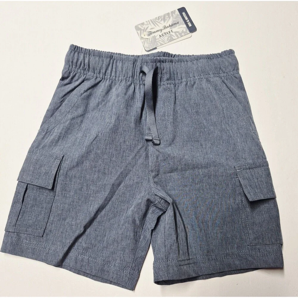 Tommy Bahama Active Boys Size S 5 - 6 Blue Cargo Shorts Drawstring Elastic NWT